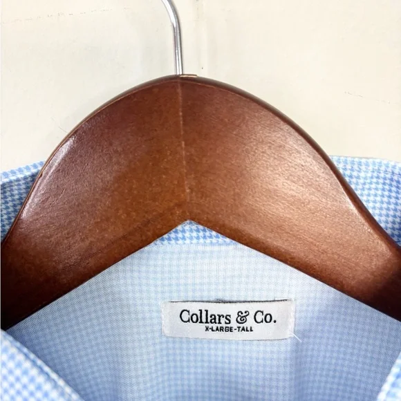 Collars & Co Semi-Spread Collar Polo Blue Houndstooth size XL tall new - Picture 6 of 7